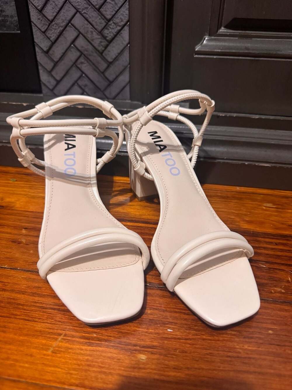 MIA TOO Annelise Ivory Block Heel Ankle Strap Sandals